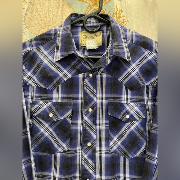 Wrangler Western Pearl Snap Womens Blue Plaid Cowboy Rodeo Shirt Collared Med - Picture 3 of 12